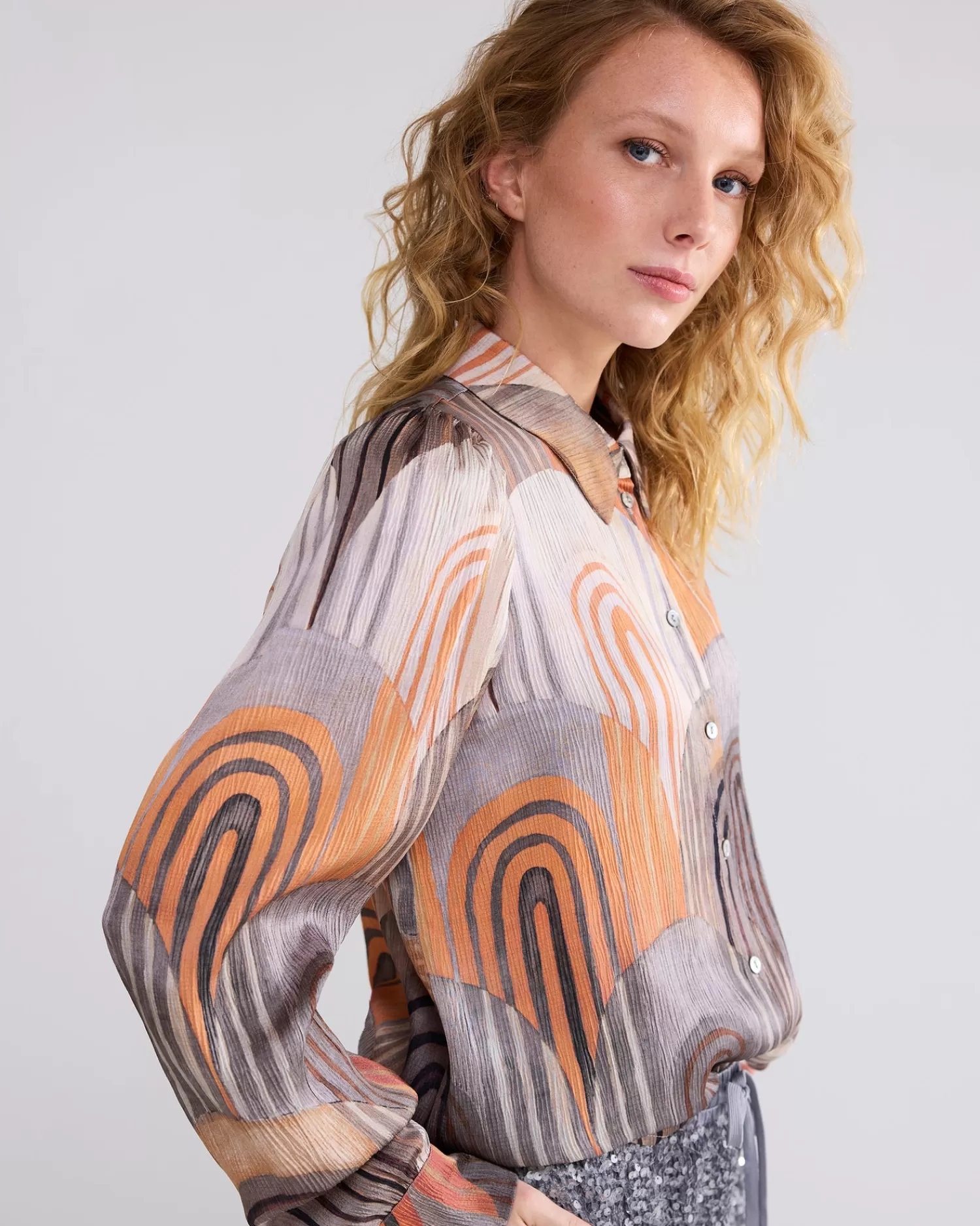 DAMES Summum Blouse Met Pofmouwen En Structuur