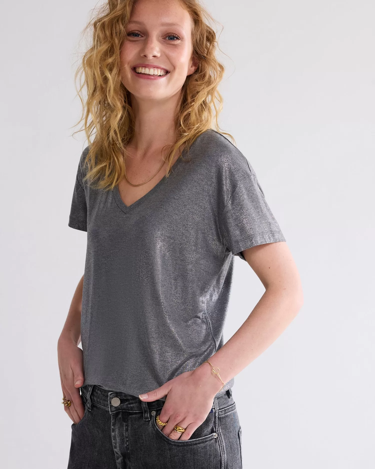 DAMES Summum Glanzende Basic V-hals Top